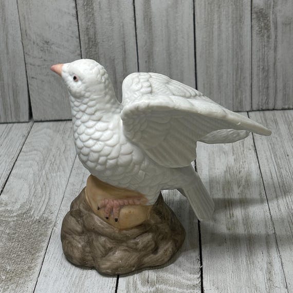 ヴィンテージ セラミック 鳩 鳥 置物 花 岩 装飾 ペア 高さ 5 インチ