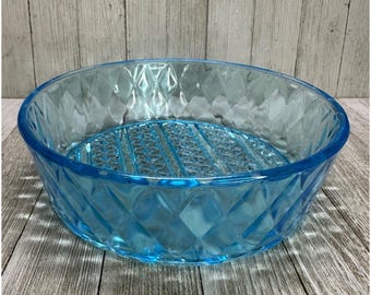 Vtg EAPG Bryce Brothers Style Bowl Diamond Quilted Pattern Sky Blue Glass 8" DIA