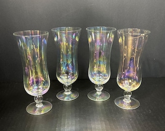 Vintage Iridescent Rainbow Parfait Wine Glasses Christmas Gift - Set of 4