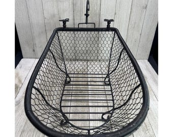 Cestino da frutta vintage in rete metallica per vasca da bagno, stile cottage chic, rustico, country, 30 cm di lunghezza
