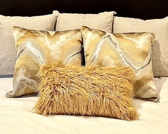 Faux Fur Lumbar Pillow Yellow Gold Color Decorative Throw Pillows Pillow Inserts Designer Look Faux Fur Pillow Gold Fur Throw Pillow Etsy