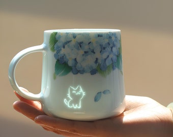 Unique Translucent Cat Porcelain Coffee Mug, Handmade Luxury Water Tea Cup, Perfect Gift for Cat Lovers