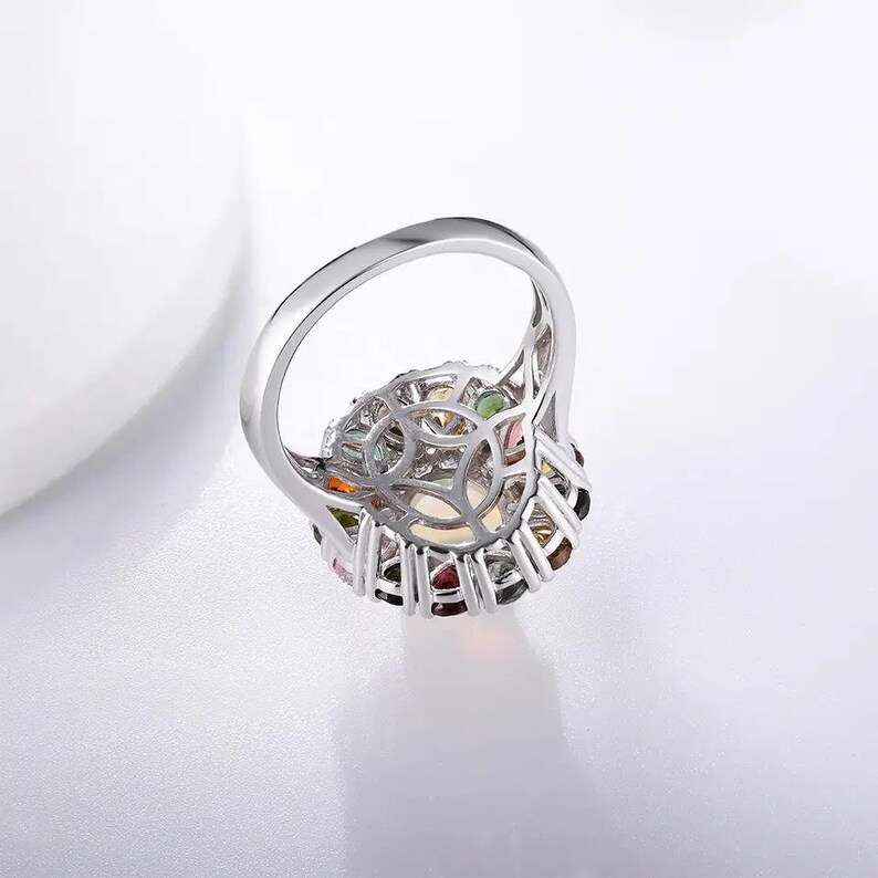 Unique Sterling Silver Rainbow Tourmaline Statement Ring With a