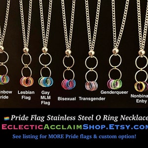 LGBTQ Pride O ring necklace,Steel LGBTQ freedom ring unisex necklace,Choose or request pride flag colors,lesbian,gay,bi,trans,Enby,Androgyne