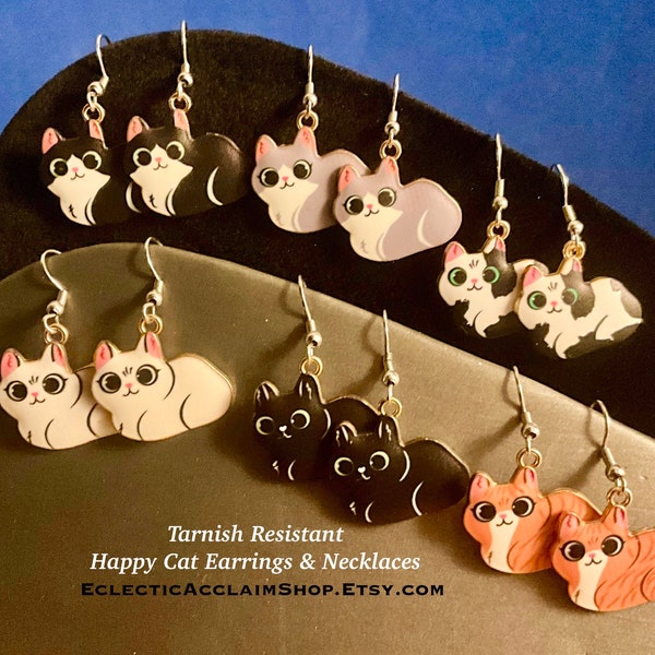 Cute Cat earring,cat necklace,cute jewelry,pet earrings,pet necklace,kitten earring,kitten necklace,happy,Kawaii,unisex jewelry,tarnish free