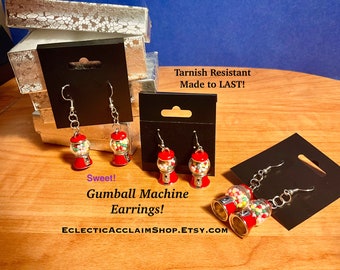 Gumball machine,fun earrings,cute,fun,stainless steel,tarnish free,candy,novelty earring,gift,red,candy jewelry