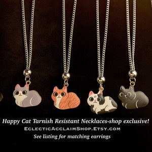Cat necklace,cat earrings,cat lover jewelry,cute cat earring,crazy cat lady earring,kitten necklace,happy,Kawaii,unisex jewelry,tarnish free