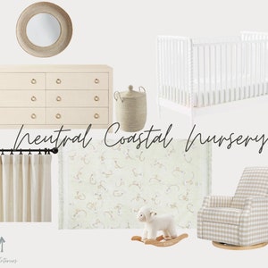 Neutral Coastal Nursery Mood Board | E-Design | Design Product List | Interior Design PDF Download