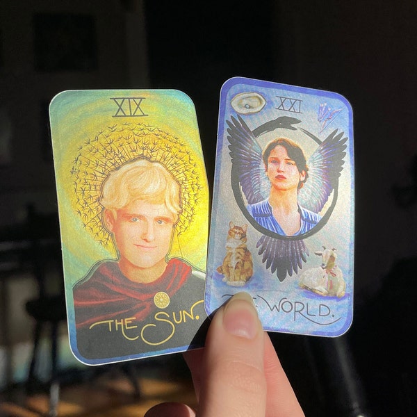 Katniss & Peeta tarot card **shiny mirrored matte stickers**