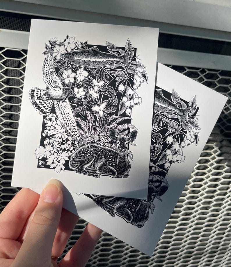 Follow We R Native Oregon Native Flora and Fauna **original Art Postcard** - Etsy Australia