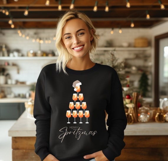Sweatshirt Noël 'Merry Spritzmas' - Style Aperol Spritz, Humour Italien, Coupe Classique, 241 G