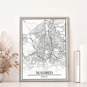 Cuadro con el mapa de la ciudad de MADRID. 5 ratios de tamaño y 5 colores diferentes. JPG de alta calidad. Descarga digital.