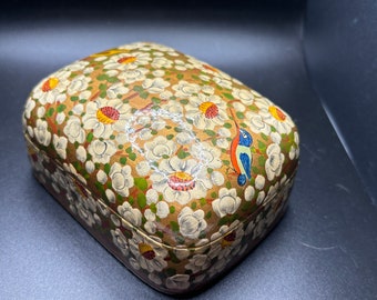 Paper Mache Box - Floral Handpainted Trinket Box-VINTAGE