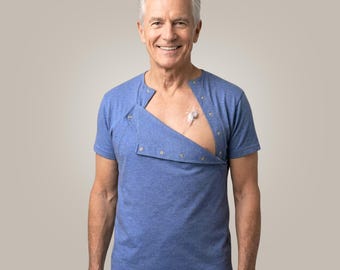 Set di 2 Magliette Calde con Bottoni per Accesso al Catetere per Chemioterapia e Dialisi - Abbigliamento per Donne e Uomini