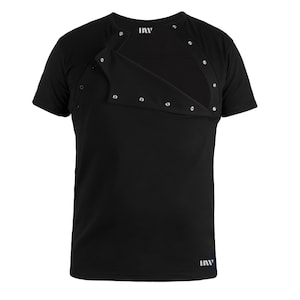 Chemotherapy Dialysis Access Thick Warm T-Shirt with Chest Port Catheter Snap Buttons for Women and Men Black
