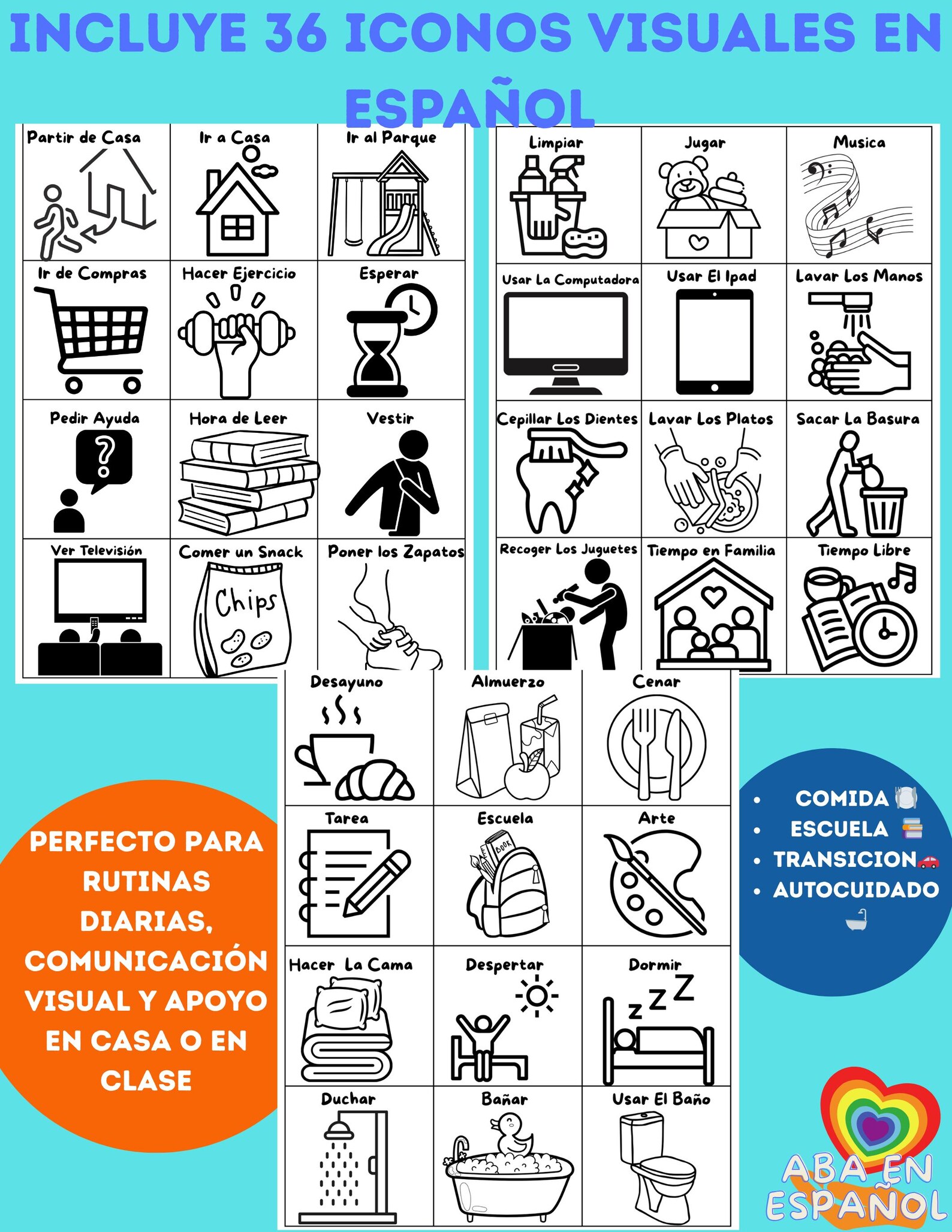 Spanish Visual Queue Spanish Visual Schedule – Autism ABA Routine Icons (PDF) - Etsy