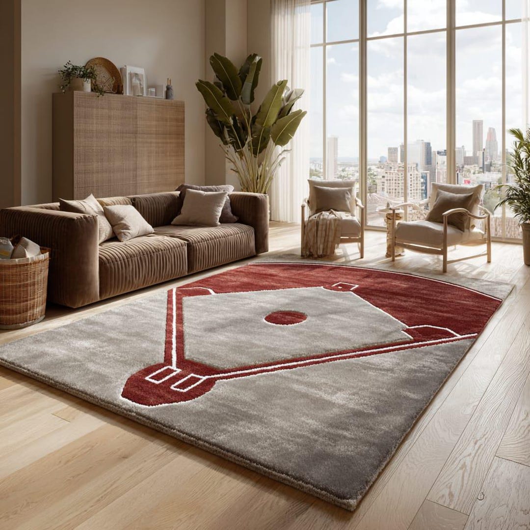 Baseball Rug Drawing Hand-tufted Wool Baseball Diamond Rug: Modern Abstract Area Rug - Etsy