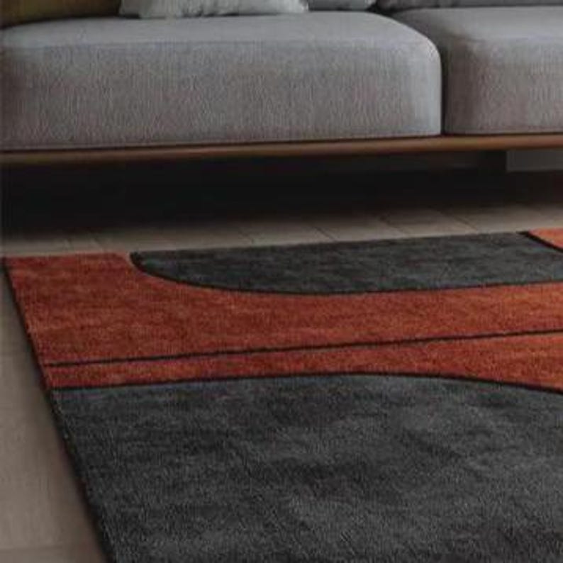 Modern Retro Rug Handtufted Burnt Orange-Gray Home decore Area Rug 8x10 Abstract Rectangle image 3
