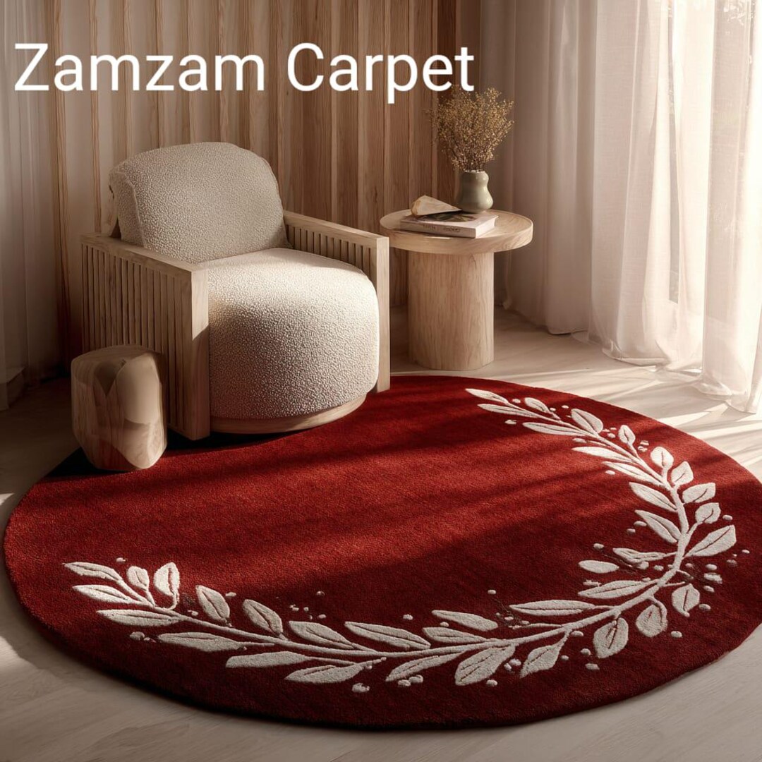Modern Rug Red Pattern Hand-tufted Round Wool Rug: Red & White Floral, Modern Retro Design - Etsy