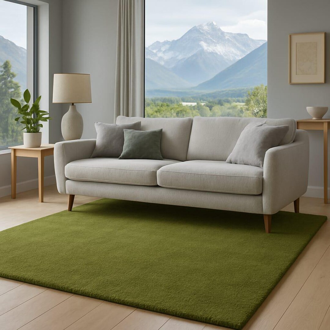 Hand-tufted New Zealand Wool Rug: Green Solid Area Carpet - Etsy