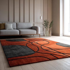 Modern Retro Rug Handtufted Burnt Orange-Gray Home decore Area Rug 8x10 Abstract Rectangle image 1