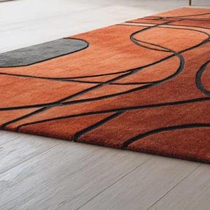 Modern Retro Rug Handtufted Burnt Orange-Gray Home decore Area Rug 8x10 Abstract Rectangle image 4