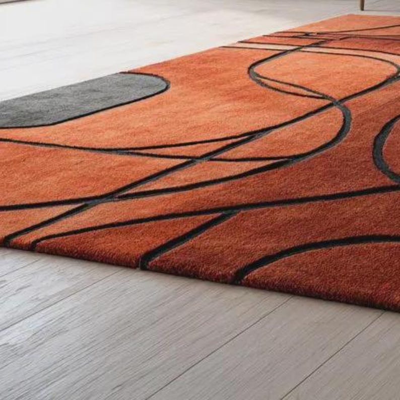 Modern Retro Rug Handtufted Burnt Orange-Gray Home decore Area Rug 8x10 Abstract Rectangle image 4