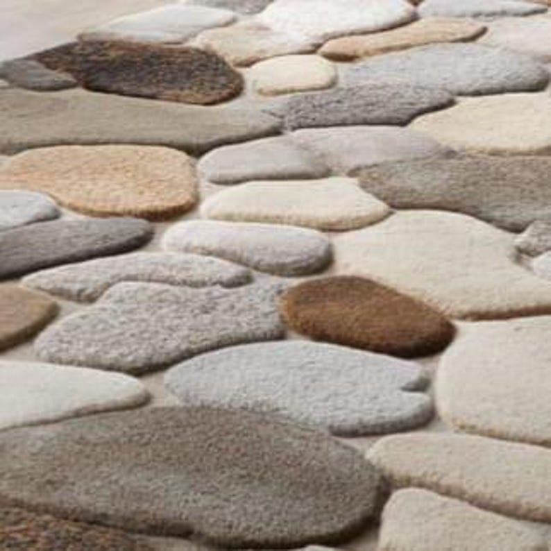 Stone Rug Design Hand-tufted Wool Area Rug: Multicolor 3D Stone Pebble Design - Etsy