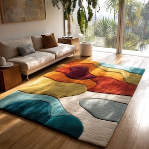 Hand-tufted Wool Rug: Modern Multicolor Stone Abstract Livingroom Rug ...