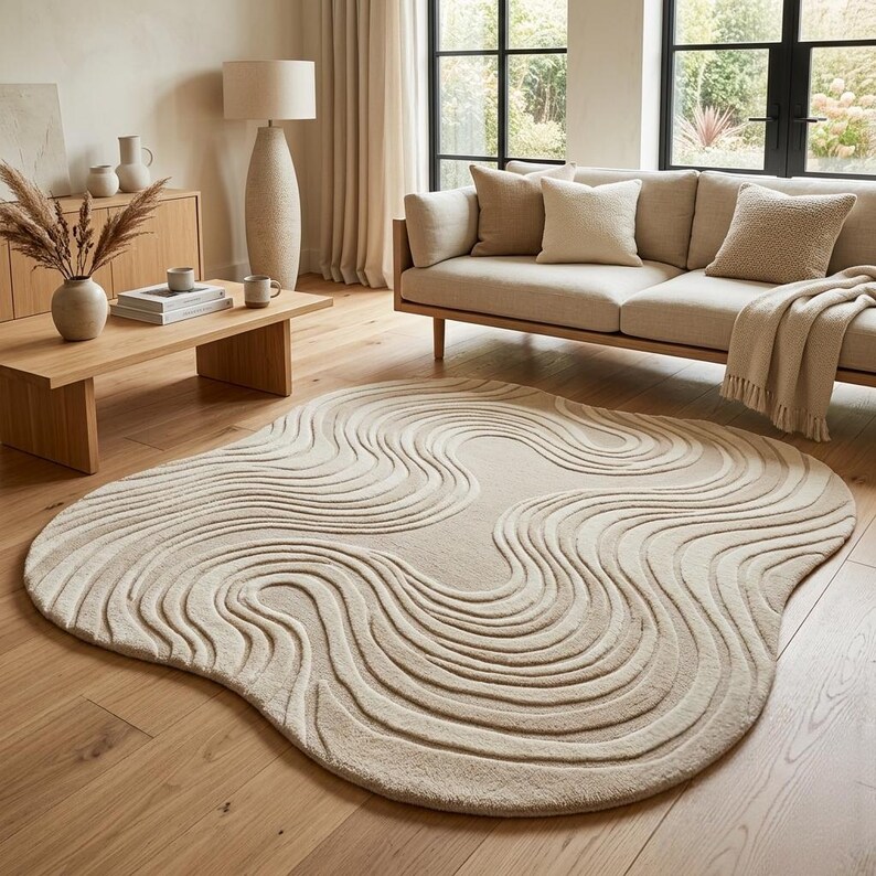 Wavy Organic 3D Textured Area Rug, Luxury Irregular Wave Tufted Carpet ...