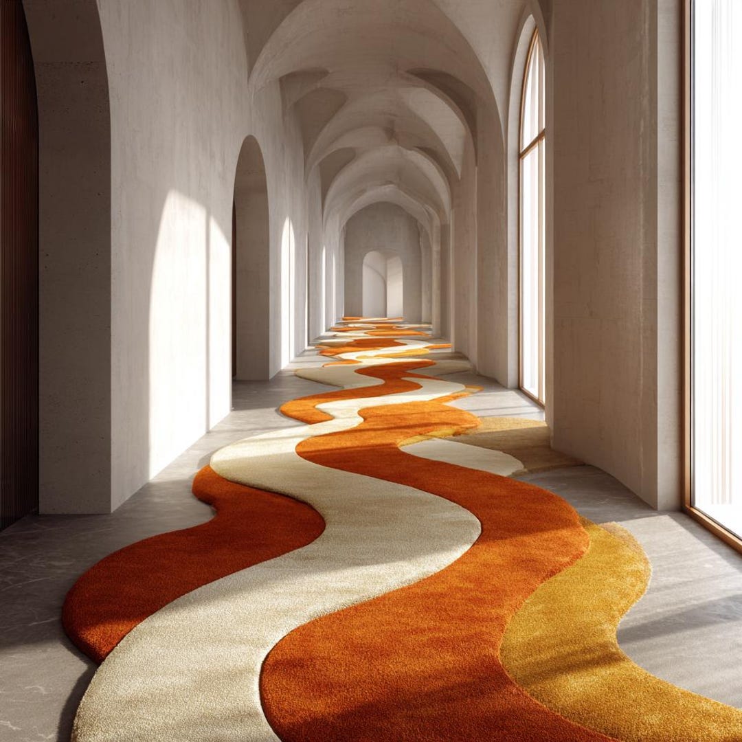 Wavy Long Rug Hand-tufted Wavy Hallway Runner Rug 2x20 Retro Yellow & Ivory Abstract ...