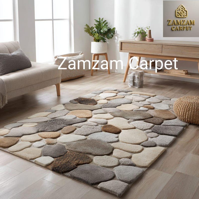 Stone Rug Design Hand-tufted Wool Area Rug: Multicolor 3D Stone Pebble Design - Etsy