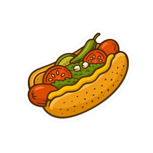 Adesivi Chicago Dog a taglio vivo per amanti del cibo, intenditori di hot dog, viaggiatori, decalcomanie per laptop e scrapbooking