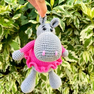 Colorful Hippopotamus Crochet Toy - Unique Gift for Animal Lovers - Hippo toy Handmade Crochet Hippo Girl in Pink Dress