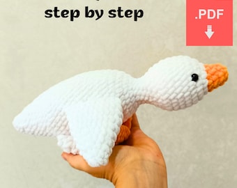 Crochet Goose Plush Pattern, Beginner Amigurumi Farm Animal Toy (PDF Download)
