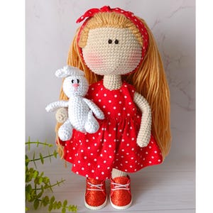 Handmade Crochet Doll Tilda Style  - Finished  Handmade Amigurumi Girl with Bunny – Gift Ready Box – Nursery Decor – 11 inch Doll