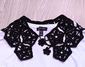 Elegant Black Crochet Detachable Collar, Gothic Lace Neckpiece, Handmade Victorian Statement Collar, Unique Gift for Her