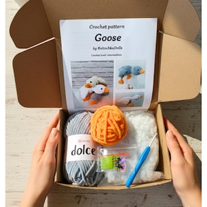 Kit de ganchillo para ganso de peluche con materiales, kit de amigurumi para hacer tú mismo, kit de ganchillo para principiantes, kit de juguete de peluche, regalo para manualidades