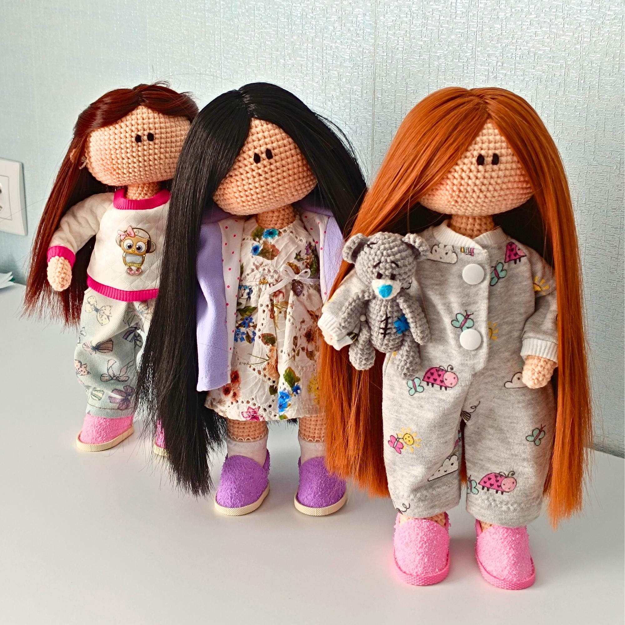 Crochet Doll With Real Hair, Handmade Amigurumi Doll, Tilda Doll