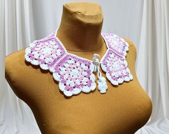Crochet Collar Gift for Her – Handmade Detachable Collar Granny Square Neckpiece Ready to Ship Birthday Gift Woman