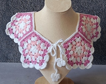Handmade Crochet Collar Vintage – Granny Square Detachable Collar Retro Neckpiece Statement Accessory Gift for Her Ready to Ship