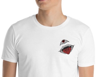 Jujutsu Kaisen T-shirt, embroidered Sukuna's Laughter on the chest T-shirt. Sorcerers' battle, Yuuji Itadori Satoru Gojo JJk anime T-shirt.