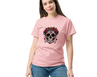 Day of the Dead Catrina T-Shirt – Mexican Skull Art with Flowers – Available in 9 Colors