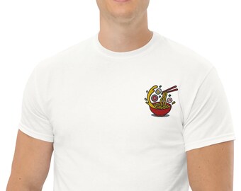 Maglietta ricamata Ramen - Design minimalista con noodle, 9 colori, estetica kawaii, regalo per gli amanti del Ramen