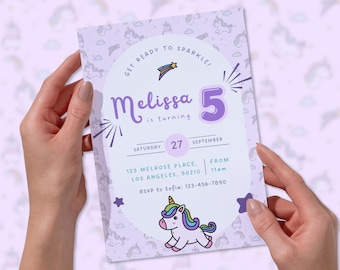 Unicorn Birthday Invitation - Canva Template - Digital Download