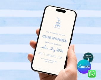 Mother's Day Mobile Invitation - Canva Template - Club Momosa - Digital Download - Brunch and Bubbles