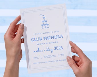 Mother's Day Printable Invitation - Canva Template - Club Momosa - Digital Download - Brunch and Bubbles