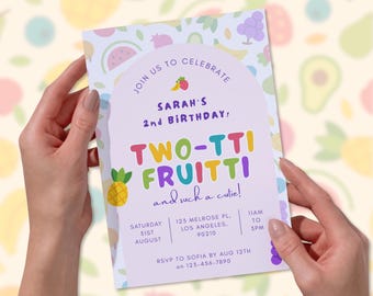2nd Birthday Printable Invite- Canva Template - Two-tti Fruitti, Girl birthday, boy birthday