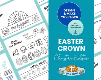 Diadema de corona para colorear imprimible de Pascua - Edición cristiana - Descarga instantánea en PDF