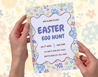 Easter Egg Hunt Printable Invitation, Easter Sunday, Easter Greetings, Easter Bunny, Editable Canva Template, Digital Download